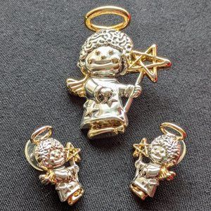 Silver and Gold Angel Brooch/Slide and Earrings by Best